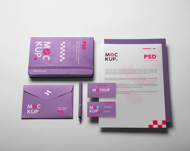 PSD digitales lavendel-briefpapier-set-mock-up-design