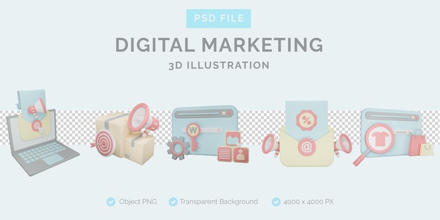 PSD digitales marketing 3d-darstellung