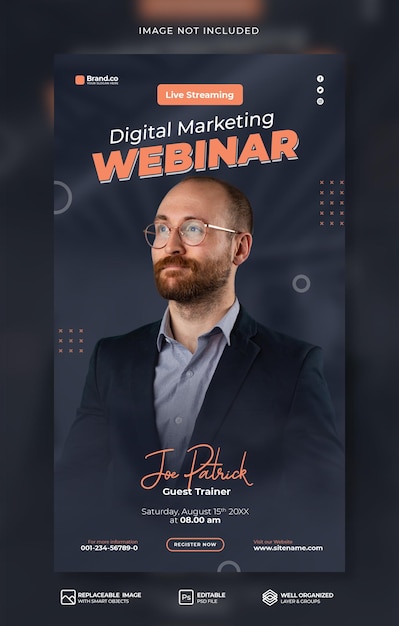 Digitales Marketing Corporate Social Media Live-Webinar und Instagram-Story-Vorlage Premium Psd