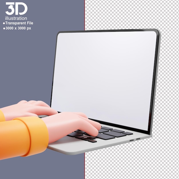 PSD digitando macbook 3d com 2 mãos