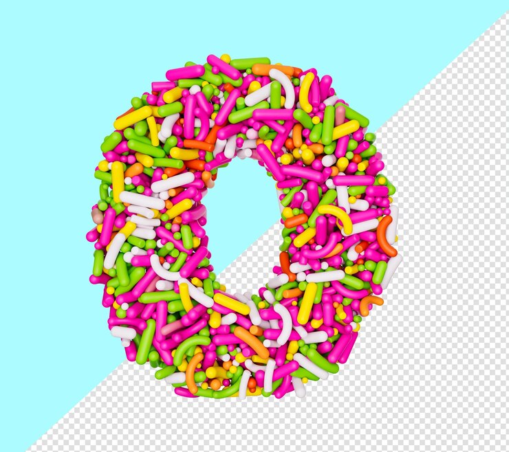 PSD el dígito 0 hecho de salpicaduras coloridas el número cero el número el arco iris salpicadura ilustración 3d