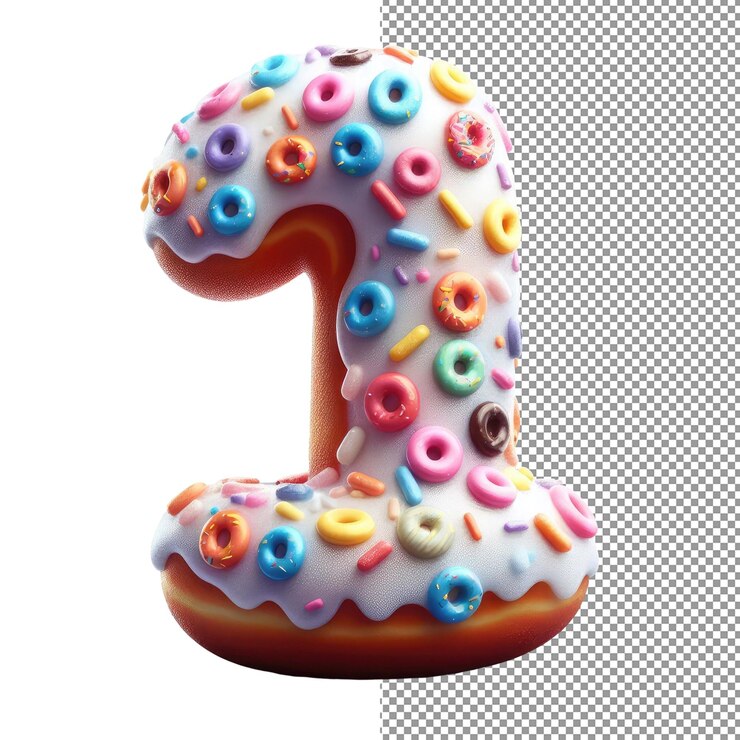 PSD dígitos indulgentes se sumergen en irresistibles números de donuts en 3d