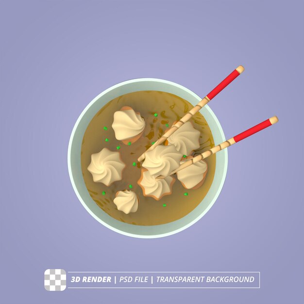 Dimsum soup 3d render imagens isoladas