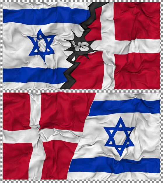 Dinamarca contra Israel Media bandera combinada con textura 3D de la tela de la bandera
