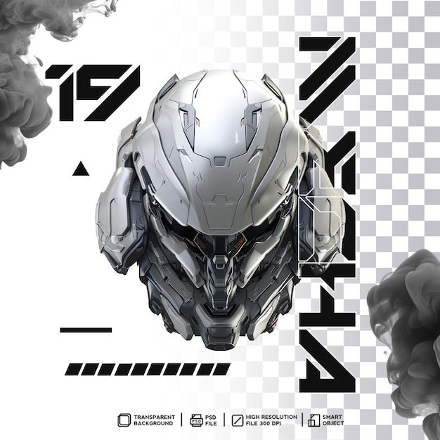 Dinámico e intenso Cyberpunk Mecha Cabeza de robot con renderización 3D realista en un fondo transparente