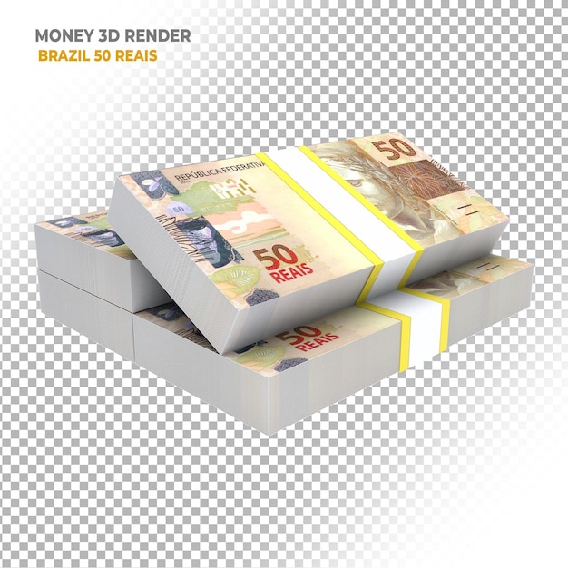 Dinero brasileño 50 reales render 3d