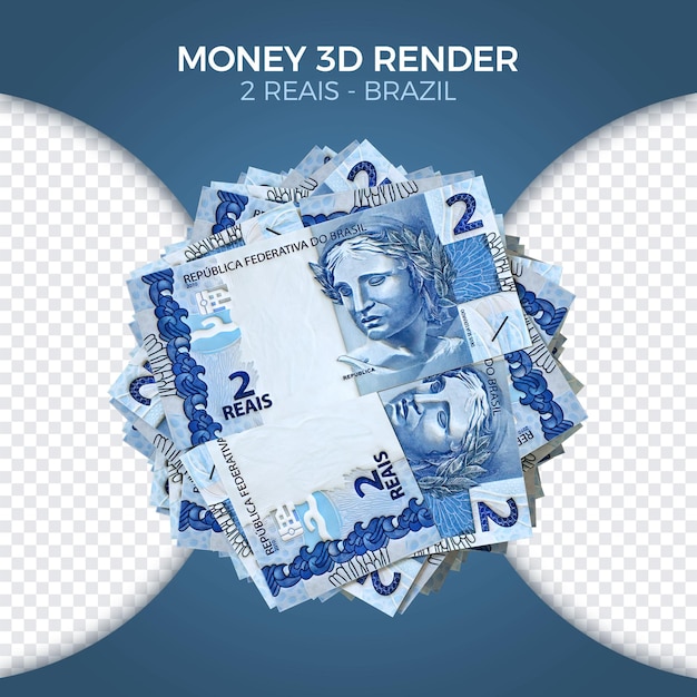 Dinero brasileño apilado 2 reais renderizado en 3d