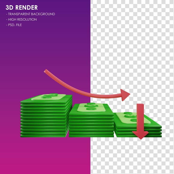 PSD el dinero del icono 3d hacia abajo
