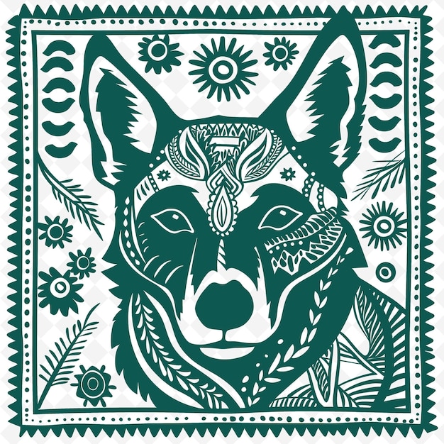 PSD dingo line art avec des éléments du désert australien et un contour unique de pa arts scribble de décoration naturelle