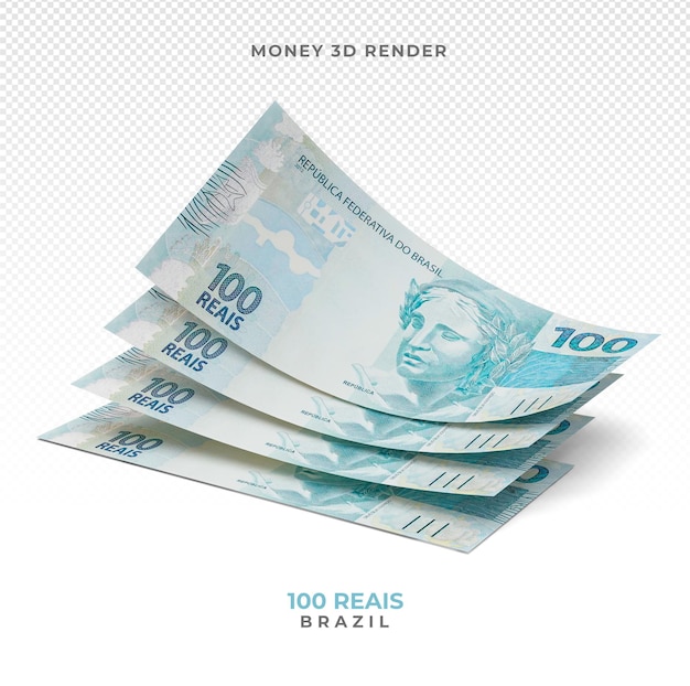 Dinheiro brasileiro 100 reais 3d render