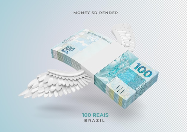 Dinheiro brasileiro 100 reais com asas 3d render