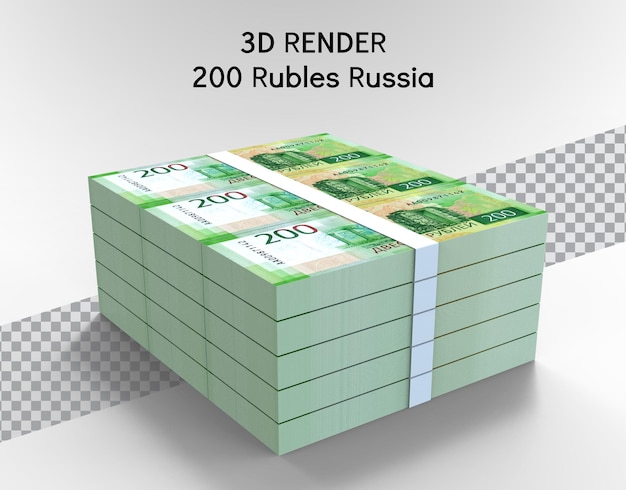 PSD dinheiro com 200 rublos rússia 3d renderização