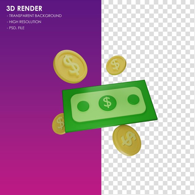 PSD dinheiro de ícone 3d