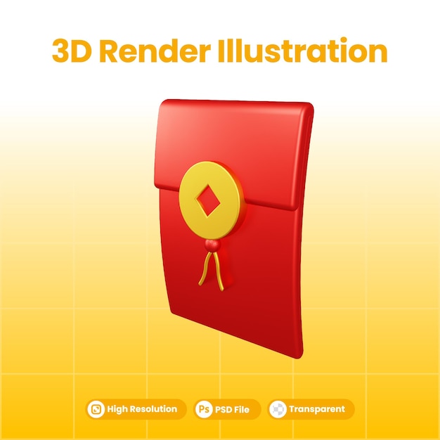 Dinheiro de sorte realista do ano novo chinês com ilustração 3d de envelope vermelho