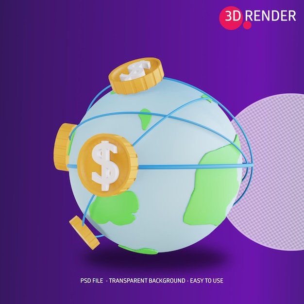 PSD dinheiro global do ícone 3d