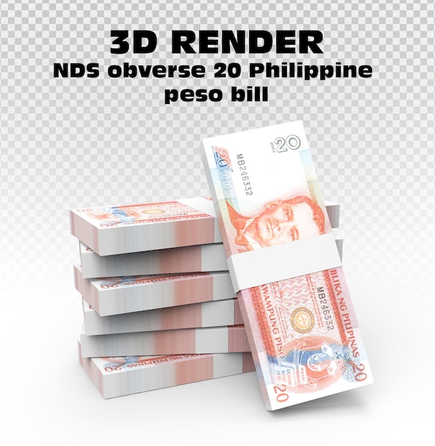 Dinheiro nds anverso 20 peso filipino conta 3d renderização