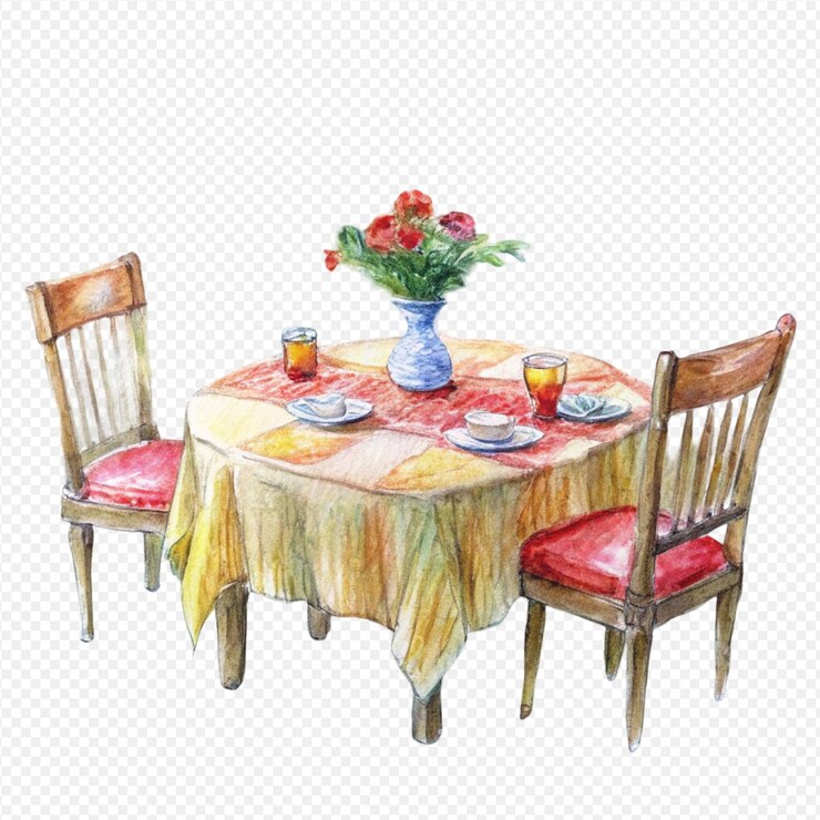 PSD dining table watercolor painting illustration