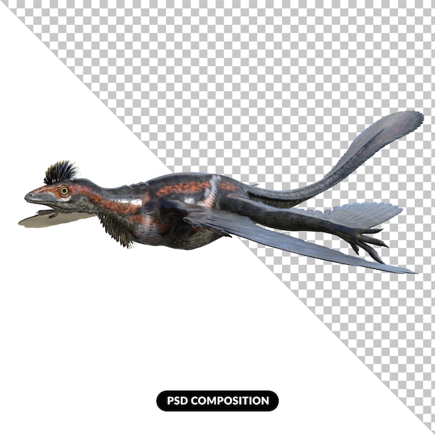 PSD dinosaure microraptor rendu 3d isolé