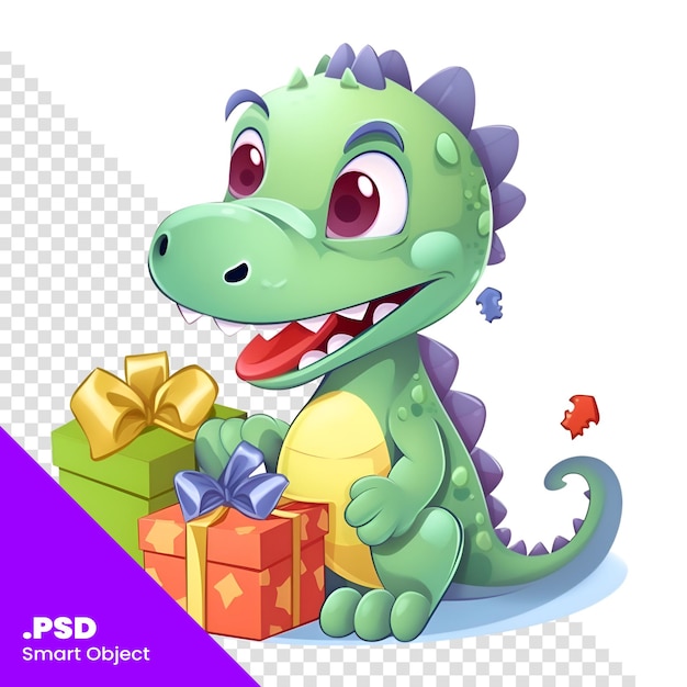 Dinosaure Mignon Avec Des Boîtes-cadeaux Illustration De Vecteur De Dessin Animé Isolée Sur Fond Blanc Modèle Psd