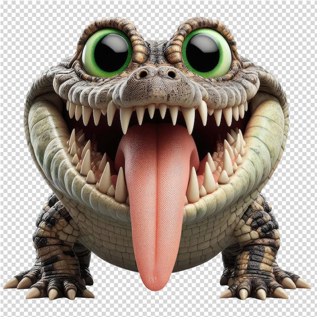 PSD un dinosaurio con una lengua que sobresale se muestra con una imagen de un lagarto en su lengua