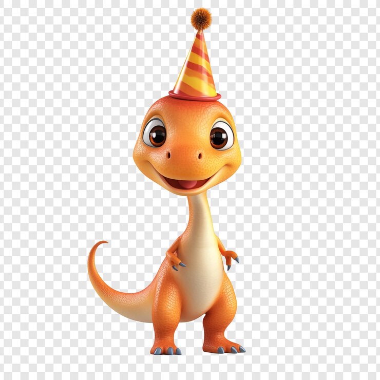 PSD dinosaurio lindo con un sombrero de fiesta