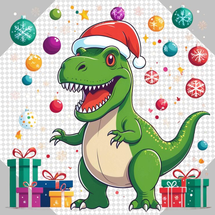 PSD dinosaurio de navidad gracioso de moda ilustración de papá noel clipart transparente