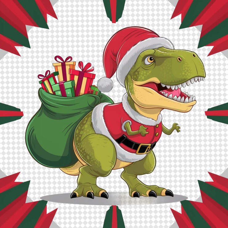 PSD dinosaurio de navidad de moda ilustración de clipart transparente de papá noel