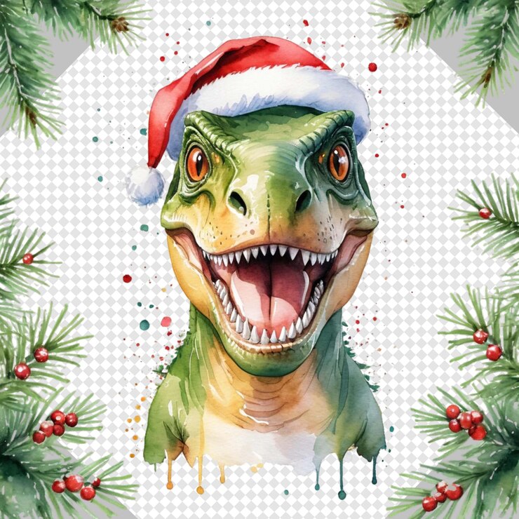 PSD dinosaurio de navidad de moda ilustración de papá noel clipart transparente