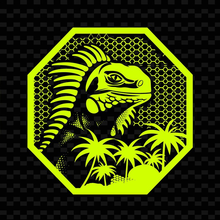 PSD un dinosaurio con palmeras en el fondo