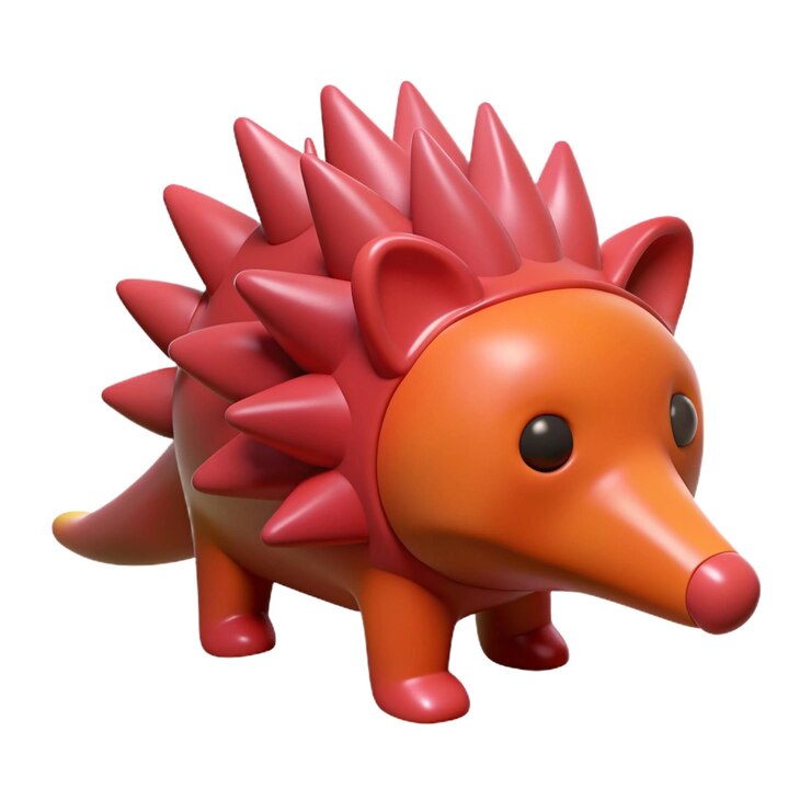 PSD un dinosaurio de plástico rojo con una cabeza de plástico roja y cuernos de plástico rojos