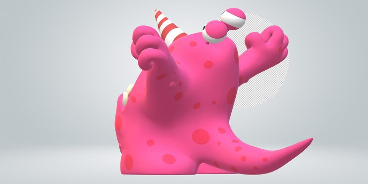 PSD un dinosaurio rosa con un sombrero blanco en la cabeza