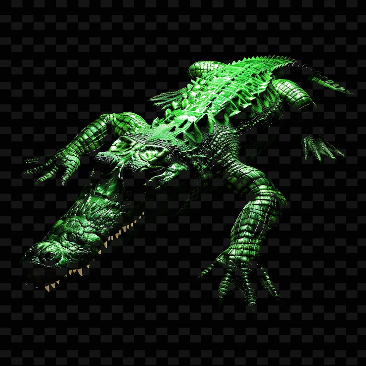 PSD dinosaurio verde con un fondo negro