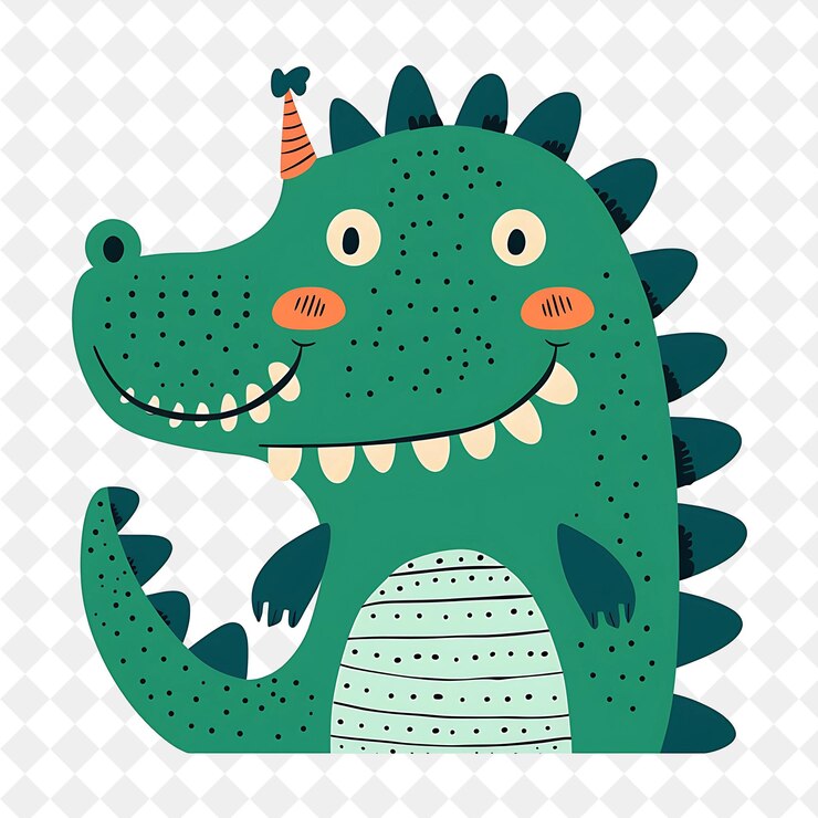 PSD un dinosaurio verde con un sombrero en la cabeza