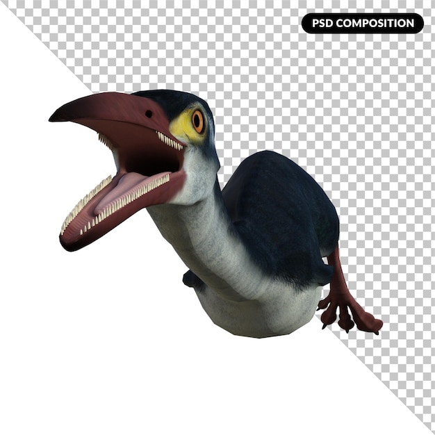 Dinosauro Hesperornis isolato rendering 3d