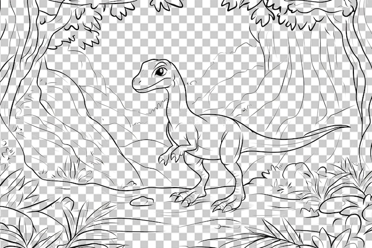 PSD dinossauro estilizado na selva pré-histórica