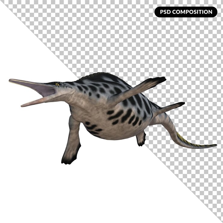 PSD dinossauro hupehsuchus isolado renderização 3d