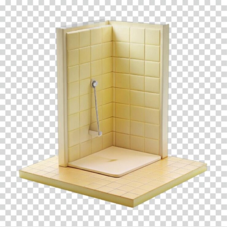 PSD diorama de la ducha en miniatura escena del baño de azulejos amarillos