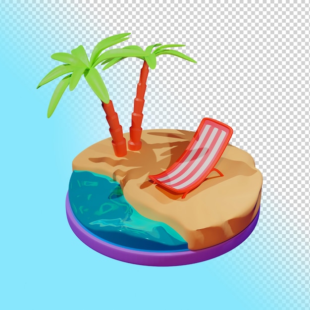 PSD diorama de playa de icono 3d