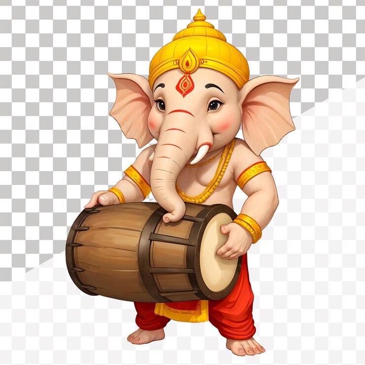 PSD el dios hindú ganesha de piel marrón jugando con el tambor dholak