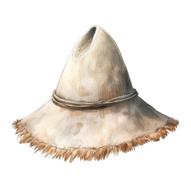 PSD dipinto ad acquerello di un cappello da spaventapasseri di paglia con un bordo sfregato