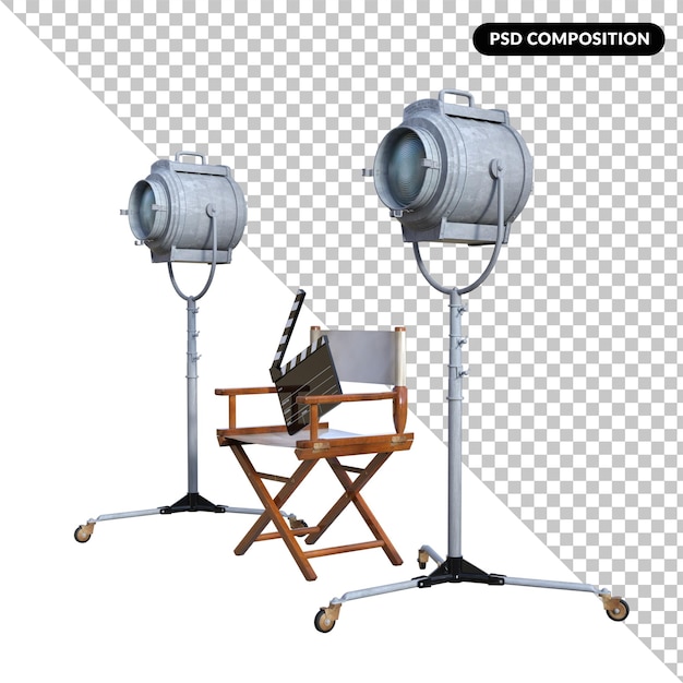 Director silla cine aislado render 3d