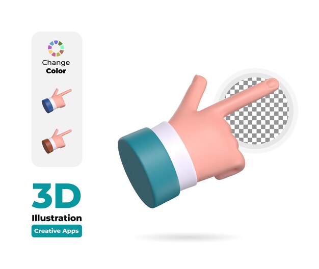 Direita Mostrando gestos de mão ícone de desenho animado ilustração 3D