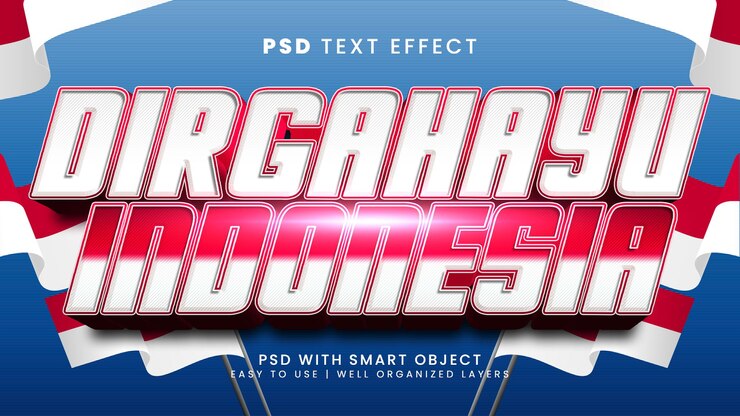 PSD dirgahayu indonesia 3d efecto de texto editable especial día de la independencia de indonesia