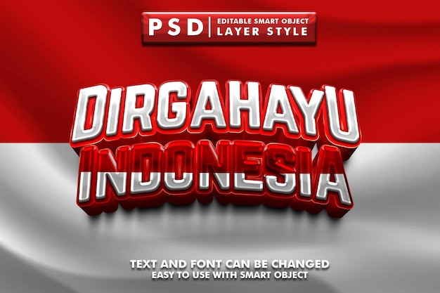 Dirgahayu indonesia efecto de texto 3d premium psd