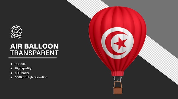 Un dirigeable 3D avec le drapeau tunisien isolé sur un fond transparent