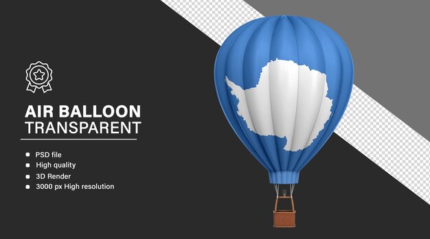 Dirigible 3D con la bandera de la Antártida aislada sobre un fondo transparente
