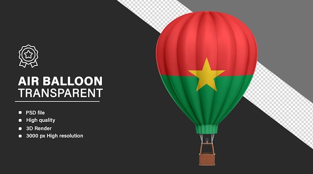 Dirigible 3D con la bandera de Burkina Faso aislada en un fondo transparente