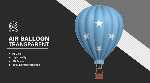 Dirigible 3D con la bandera de los Estados Federados de Micronesia aislada sobre un fondo transparente