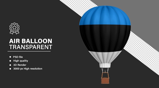 Dirigible 3D con la bandera de Estonia aislada sobre un fondo transparente