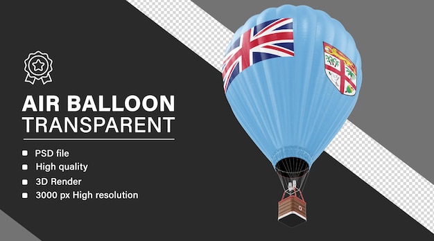 Dirigible 3D con la bandera de Fiji aislada en un fondo transparente